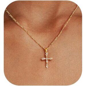 Women's Double Cross Necklace 14K Gold Plated Cross Pendant Gold Jewery